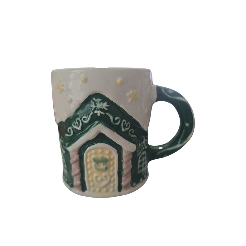 Gingerbread House Coffee Mug Green & Pink Gingerbread Christmas Holiday Cup 22oz